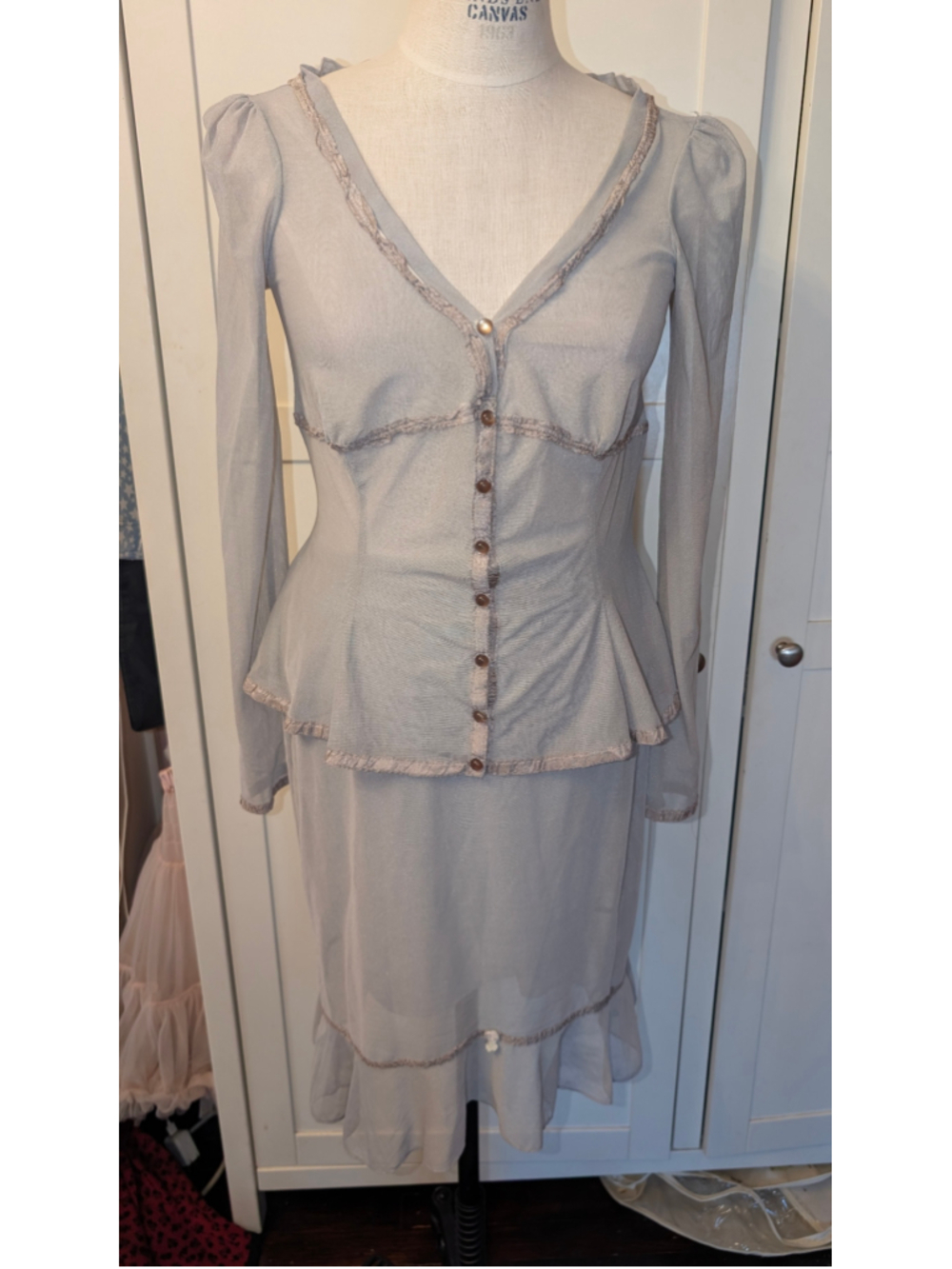 Vintage Betsey Johnson Peplum Blouse and skirt set Grey lavendar